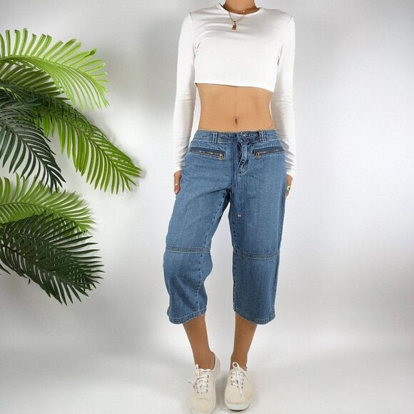 Women's Vintage Y2K Indie Granola Girl Mid Wash Denim Casual Jean Capris / 4 - Picture 5 of 6